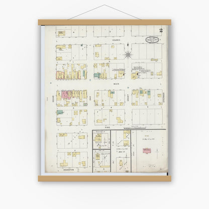 Old map wall art mockup — magnetic wood frame on white wall — Sanborn Fire Insurance Map from Cass City, Tuscola County, Michigan (1894), Sheet #0002