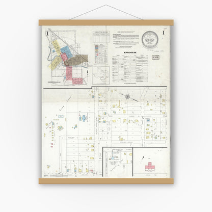 Old map wall art mockup — magnetic wood frame on white wall — Sanborn Fire Insurance Map from Boerne, Kendall County, Texas (1937) - Complete Map Set
