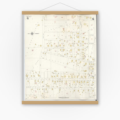 Old map wall art mockup — magnetic wood frame on white wall — Sanborn Fire Insurance Map from Rockwall, Rockwall County, Texas (1945), Sheet #0006