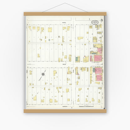 Old map wall art mockup — magnetic wood frame on white wall — Sanborn Fire Insurance Map from Uvalde, Uvalde County, Texas (1910), Sheet #0003
