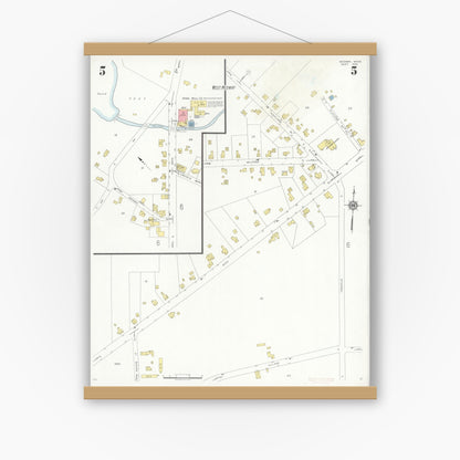 Old map wall art mockup — magnetic wood frame on white wall — Sanborn Fire Insurance Map from Medway, Norfolk County, Massachusetts (1933), Sheet #0005