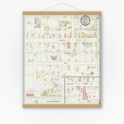 Old map wall art mockup — magnetic wood frame on white wall — Sanborn Fire Insurance Map from Dublin, Wayne County, Indiana (1898) - Complete Map Set