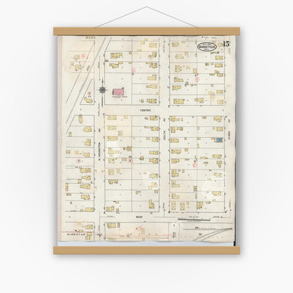 Old map wall art mockup — magnetic wood frame on white wall — Sanborn Fire Insurance Map from Manistique, Schoolcraft County, Michigan (1950), Sheet #0015