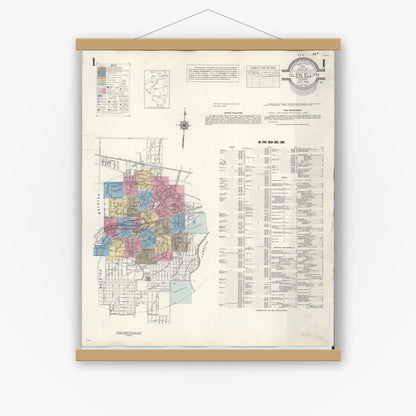 Old map wall art mockup — magnetic wood frame on white wall — Sanborn Fire Insurance Map from Glen Ellyn, Du Page County, Illinois (1946) - Complete Map Set