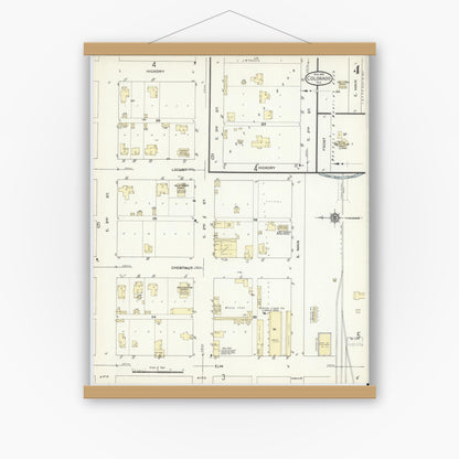 Old map wall art mockup — magnetic wood frame on white wall — Sanborn Fire Insurance Map from Colorado, Mitchell County, Texas (1914), Sheet #0004