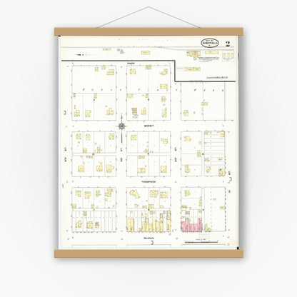 Old map wall art mockup — magnetic wood frame on white wall — Sanborn Fire Insurance Map from Sheffield, Franklin County, Iowa (1911), Sheet #0002