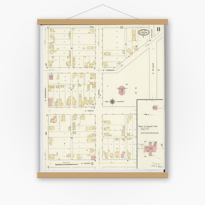 Old map wall art mockup — magnetic wood frame on white wall — Sanborn Fire Insurance Map from Eaton, Preble County, Ohio (1911), Sheet #0011