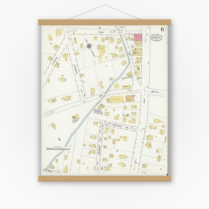 Old map wall art mockup — magnetic wood frame on white wall — Sanborn Fire Insurance Map from Naples, Ontario County, New York (1911), Sheet #0006