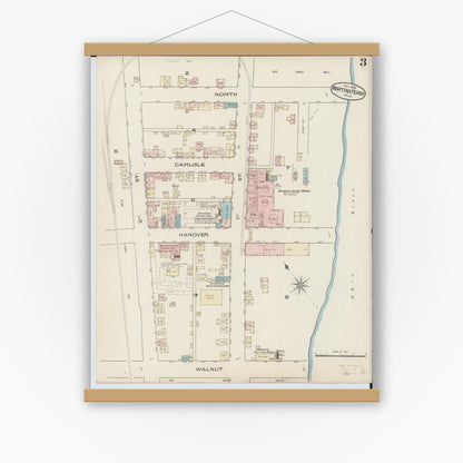 Old map wall art mockup — magnetic wood frame on white wall — Sanborn Fire Insurance Map from Martins Ferry, Belmont County, Ohio (Unknown), Sheet #0003