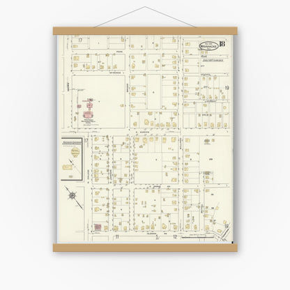 Old map wall art mockup — magnetic wood frame on white wall — Sanborn Fire Insurance Map from Waxahachie, Ellis County, Texas (1914), Sheet #0018