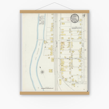 Old map wall art mockup — magnetic wood frame on white wall — Sanborn Fire Insurance Map from South Fork, Cambria County, Pennsylvania (1895), Sheet #0001