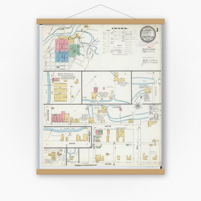 Old map wall art mockup — magnetic wood frame on white wall — Sanborn Fire Insurance Map from Constantine, Saint Joseph County, Michigan (1897) - Complete Map Set