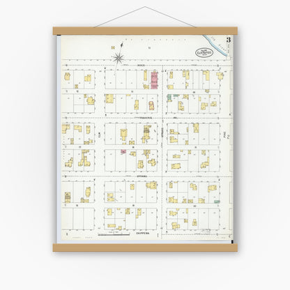 Old map wall art mockup — magnetic wood frame on white wall — Sanborn Fire Insurance Map from Elk Rapids, Antrim County, Michigan (1900), Sheet #0003