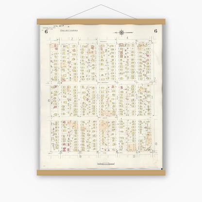 Old map wall art mockup — magnetic wood frame on white wall — Sanborn Fire Insurance Map from Webster City, Hamilton County, Iowa (1950), Sheet #0006