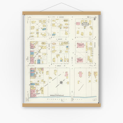 Old map wall art mockup — magnetic wood frame on white wall — Sanborn Fire Insurance Map from Belvidere, Boone County, Illinois (1912), Sheet #0003