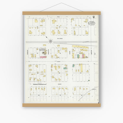 Old map wall art mockup — magnetic wood frame on white wall — Sanborn Fire Insurance Map from Calvert, Robertson County, Texas (1906), Sheet #0002