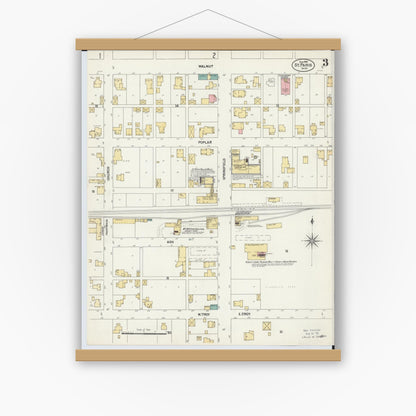 Old map wall art mockup — magnetic wood frame on white wall — Sanborn Fire Insurance Map from Saint Paris, Champaign County, Ohio (1901), Sheet #0003