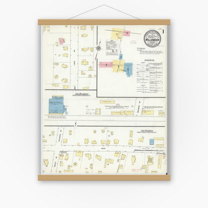 Old map wall art mockup — magnetic wood frame on white wall — Sanborn Fire Insurance Map from Williamson, Wayne County, New York (1911) - Complete Map Set