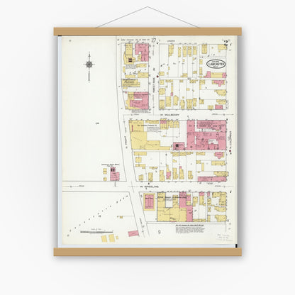 Old map wall art mockup — magnetic wood frame on white wall — Sanborn Fire Insurance Map from Lancaster, Fairfield County, Ohio (1919), Sheet #0002