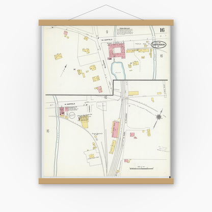 Old map wall art mockup — magnetic wood frame on white wall — Sanborn Fire Insurance Map from Shippensburg, Cumberland And Franklin Counties, Pennsylvania (1910), Sheet #0016