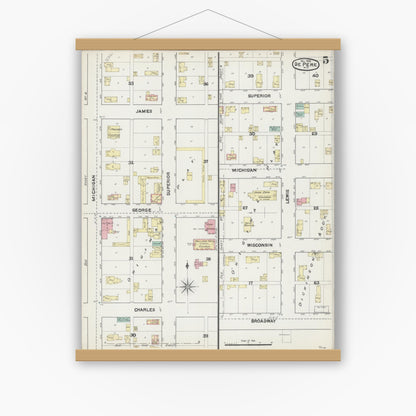 Old map wall art mockup — magnetic wood frame on white wall — Sanborn Fire Insurance Map from De Pere, Brown County, Wisconsin (1890), Sheet #0005