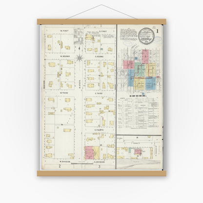 Old map wall art mockup — magnetic wood frame on white wall — Sanborn Fire Insurance Map from Litchfield, Montgomery County, Illinois (1897), Sheet #0001