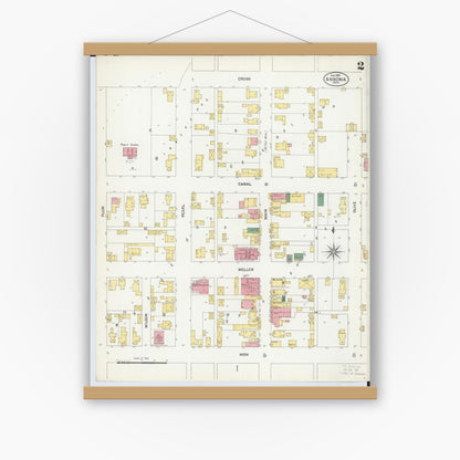 Old map wall art mockup — magnetic wood frame on white wall — Sanborn Fire Insurance Map from Ansonia, Darke County, Ohio (1901), Sheet #0002