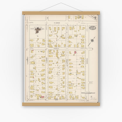 Old map wall art mockup — magnetic wood frame on white wall — Sanborn Fire Insurance Map from Norwalk, Huron County, Ohio (1922), Sheet #0007