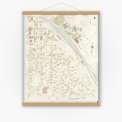 Old map wall art mockup — magnetic wood frame on white wall — Sanborn Fire Insurance Map from Commerce, Hunt County, Texas (1940), Sheet #0004