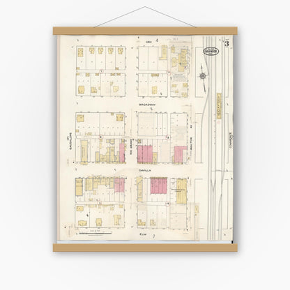 Old map wall art mockup — magnetic wood frame on white wall — Sanborn Fire Insurance Map from Granger, Williamson County, Texas (1940), Sheet #0003