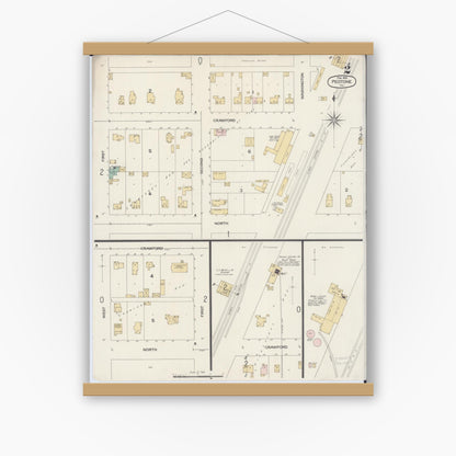 Old map wall art mockup — magnetic wood frame on white wall — Sanborn Fire Insurance Map from Peotone, Will County, Illinois (1898), Sheet #0002