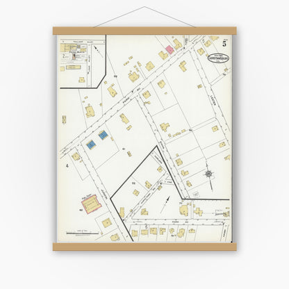 Old map wall art mockup — magnetic wood frame on white wall — Sanborn Fire Insurance Map from Christiansburg, Montgomery County, Virginia (1921), Sheet #0005