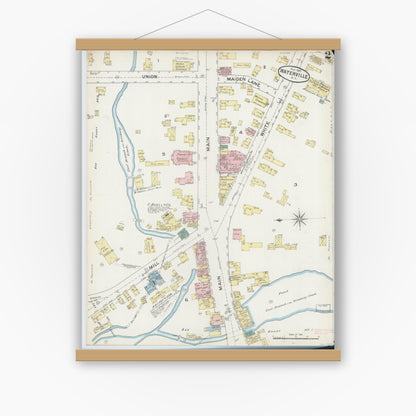 Old map wall art mockup — magnetic wood frame on white wall — Sanborn Fire Insurance Map from Waterville, Oneida County, New York (1887), Sheet #0002