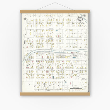 Old map wall art mockup — magnetic wood frame on white wall — Sanborn Fire Insurance Map from Decorah, Winneshiek County, Iowa (1914), Sheet #0011