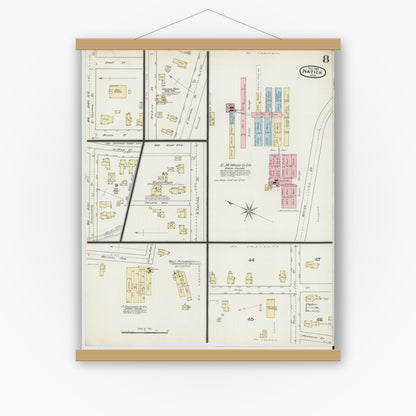 Old map wall art mockup — magnetic wood frame on white wall — Sanborn Fire Insurance Map from Natick, Middlesex County, Massachusetts (1888), Sheet #0008