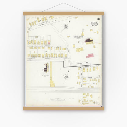 Old map wall art mockup — magnetic wood frame on white wall — Sanborn Fire Insurance Map from Plymouth, Luzerne County, Pennsylvania (1907), Sheet #0016