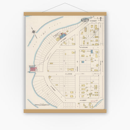 Old map wall art mockup — magnetic wood frame on white wall — Sanborn Fire Insurance Map from Crookston, Polk County, Minnesota (1922), Sheet #0007