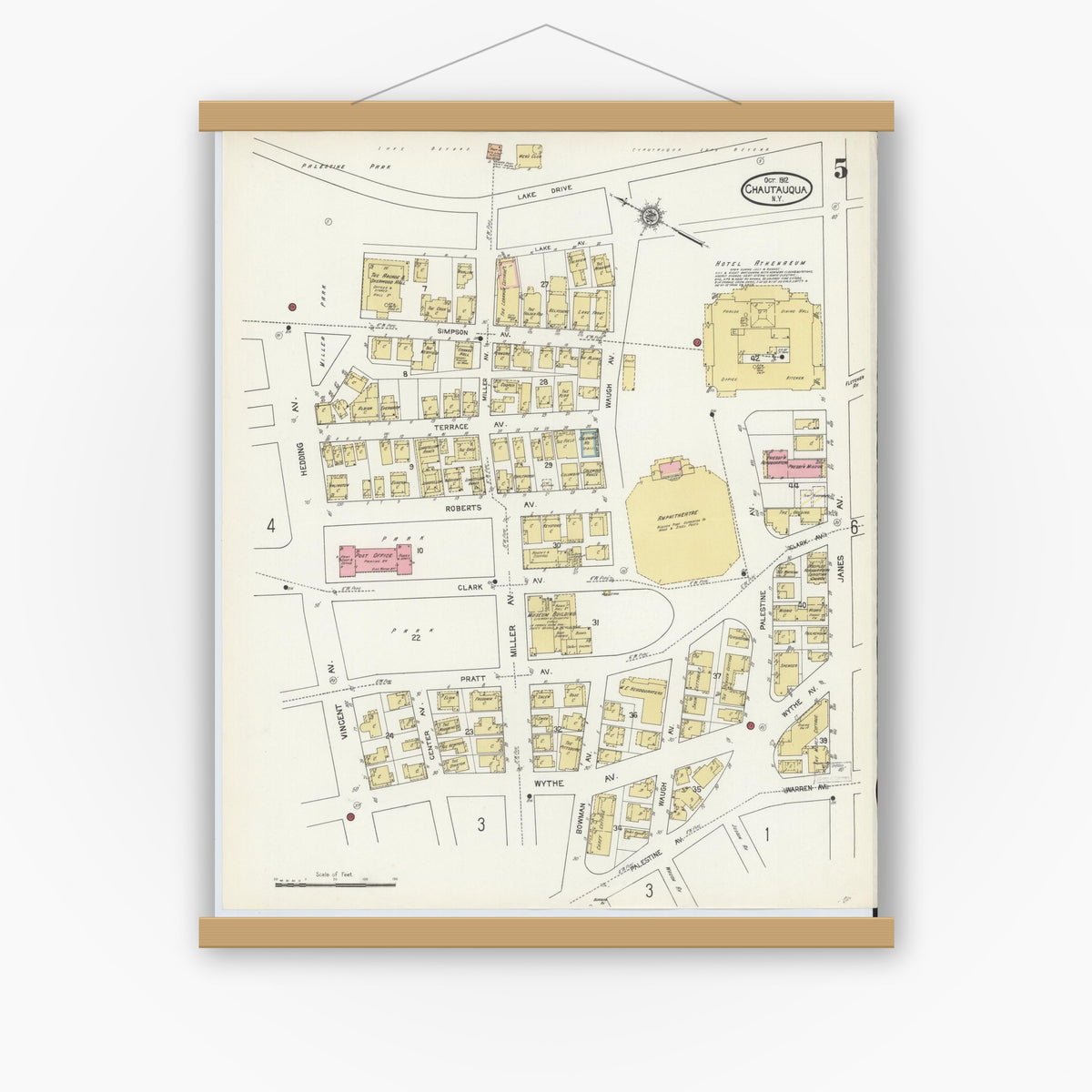 Old map wall art mockup — magnetic wood frame on white wall — Sanborn Fire Insurance Map from Chautauqua, Chautauqua County, New York (1912), Sheet #0005