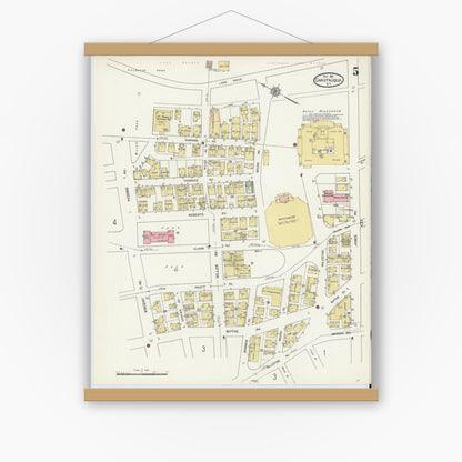 Old map wall art mockup — magnetic wood frame on white wall — Sanborn Fire Insurance Map from Chautauqua, Chautauqua County, New York (1912), Sheet #0005