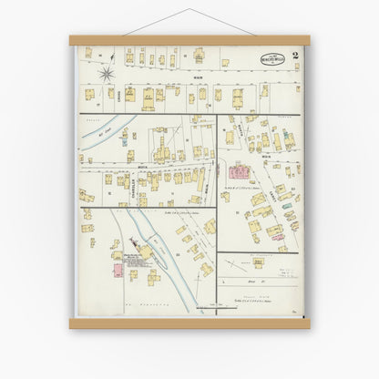 Old map wall art mockup — magnetic wood frame on white wall — Sanborn Fire Insurance Map from Miners Mills, Luzerne County, Pennsylvania (1897), Sheet #0002