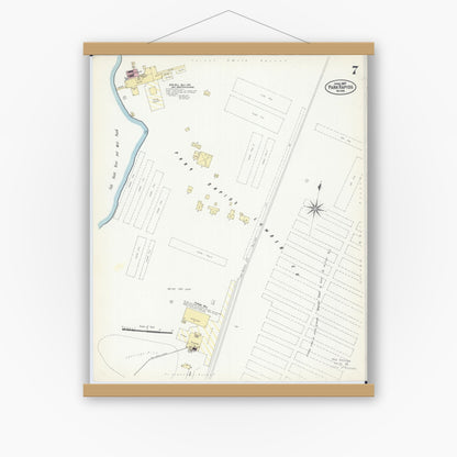 Old map wall art mockup — magnetic wood frame on white wall — Sanborn Fire Insurance Map from Park Rapids, Hubbard County, Minnesota (1907), Sheet #0007