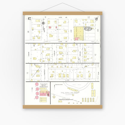 Old map wall art mockup — magnetic wood frame on white wall — Sanborn Fire Insurance Map from Atlantic, Cass County, Iowa (1923), Sheet #0017