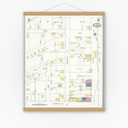 Old map wall art mockup — magnetic wood frame on white wall — Sanborn Fire Insurance Map from Cleveland, Liberty County, Texas (1926), Sheet #0002