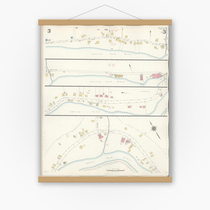 Old map wall art mockup — magnetic wood frame on white wall — Sanborn Fire Insurance Map from Grundy, Buchanan County, Virginia (1936), Sheet #0003