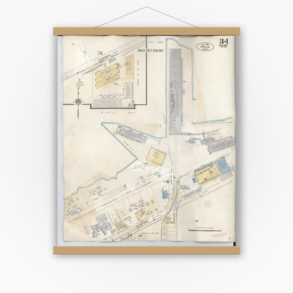 Old map wall art mockup — magnetic wood frame on white wall — Sanborn Fire Insurance Map from Hilo, Hawaii County, Hawaii (1957), Sheet #0034