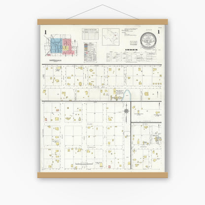 Old map wall art mockup — magnetic wood frame on white wall — Sanborn Fire Insurance Map from Fairfield, Freestone County, Texas (1934), Sheet #0001