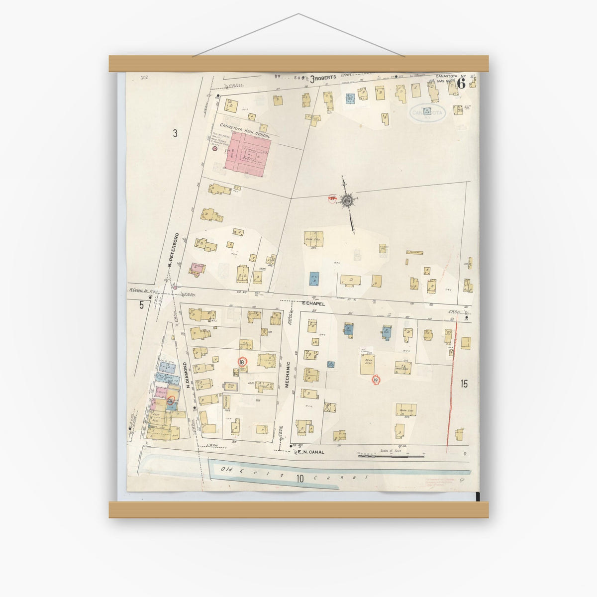 Old map wall art mockup — magnetic wood frame on white wall — Sanborn Fire Insurance Map from Canastota, Madison County, New York (1959), Sheet #0006