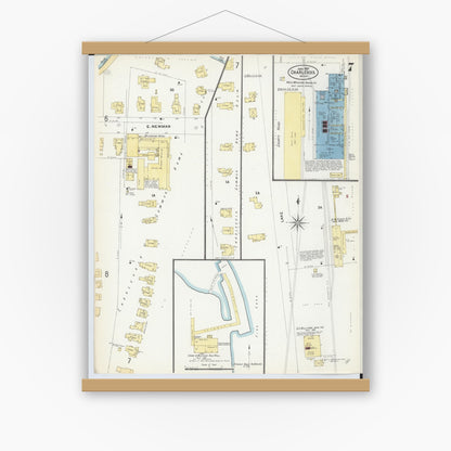 Old map wall art mockup — magnetic wood frame on white wall — Sanborn Fire Insurance Map from Charlevoix, Charlevoix County, Michigan (1907), Sheet #0007