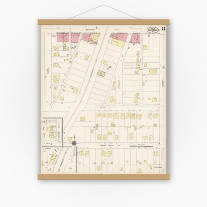 Old map wall art mockup — magnetic wood frame on white wall — Sanborn Fire Insurance Map from Glendale, Los Angeles County, California (1912), Sheet #0008