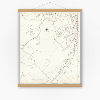 Old map wall art mockup — magnetic wood frame on white wall — Sanborn Fire Insurance Map from Weston, Middlesex County, Massachusetts (1941), Sheet #0004